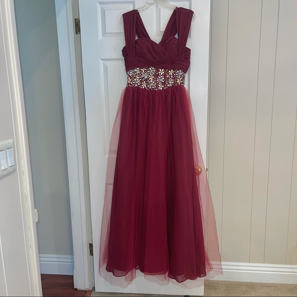 Maroon Gown with flower crystal detailing